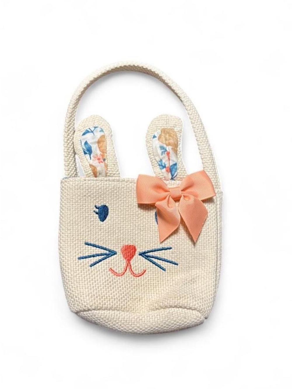 Cream Bunny Tote Bag Novelty Mini Purse Canvas Floral Lining